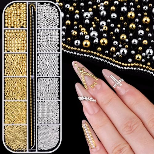 Nail Beads Set - Silver & Gold Caviar Beads for Nail Art