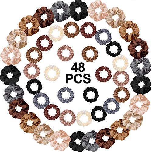 48 Pcs Satin Hair Scrunchies Set for Women & Girls – Elastic Ponytail Holders & Hair Accessories