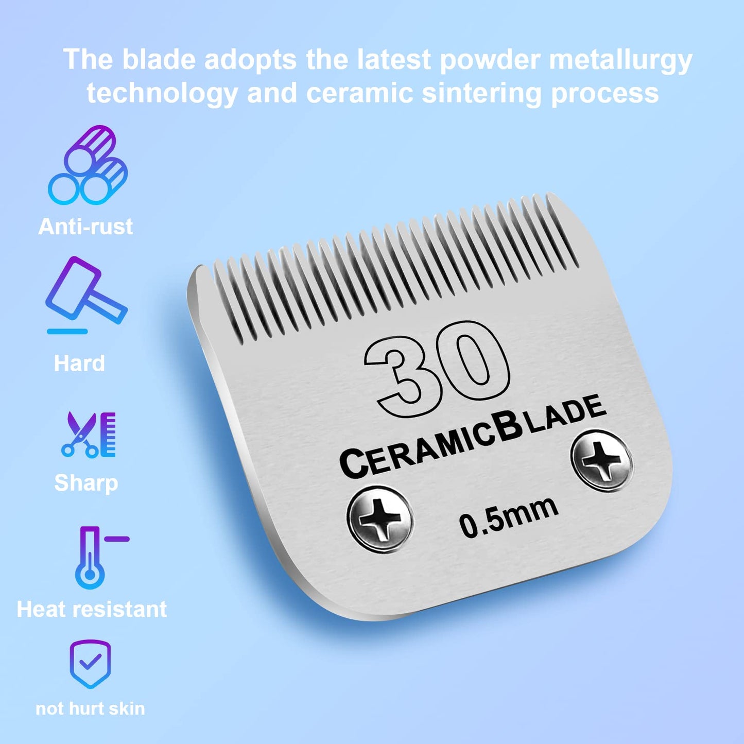 10 Pack Detachable Pet Dog Clipper Blades, Compatible with Andis Size 30 Cut Length 1/50"(0.5mm),Most Oster A5,Wahl KM10 Series Clippers,Made of Ceramic Blade & Stainless Steel Blade