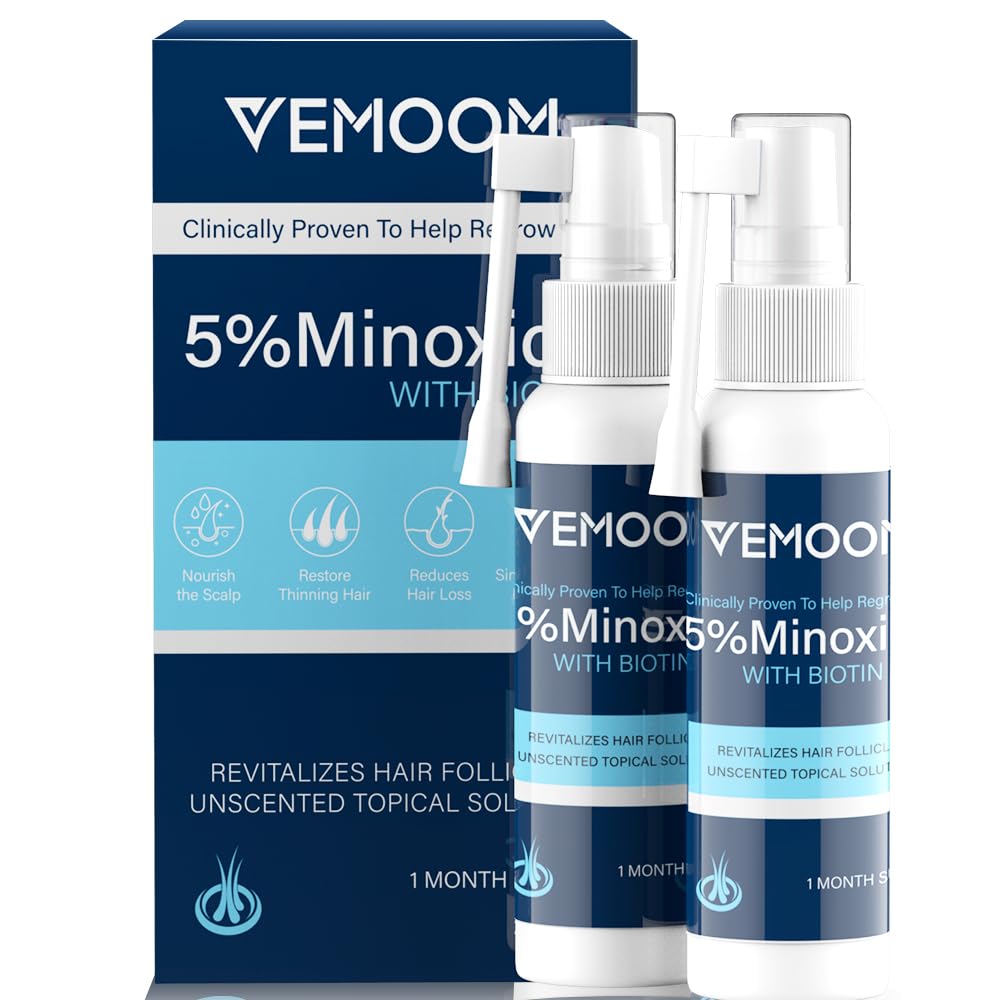 5% Minoxidil Hair Growth Spray for Women and Men, Effective Anti-Hair Loss Treatment for Regrowth, Extra Strength Scalp Solution, Thicker, Stronger and Longer Hair - 60ml*2