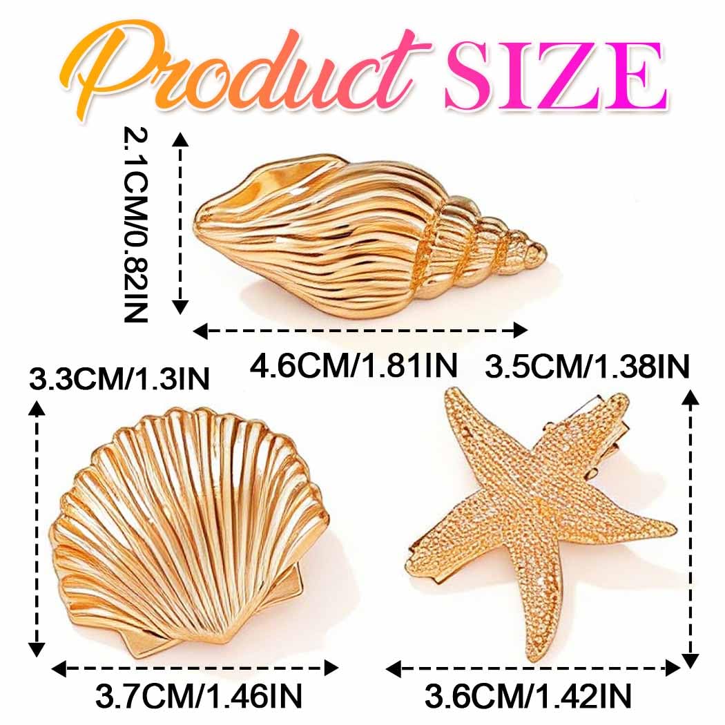 Beach Hair Clips - Gold Seashell & Starfish Hair Accessories for Women | Pack of 6