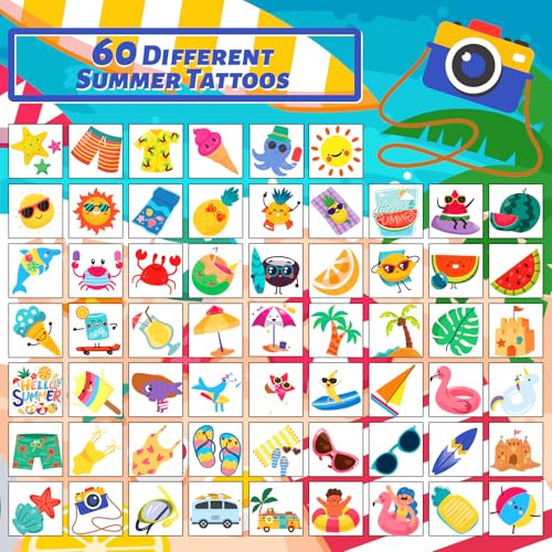 240 Summer Temporary Tattoos for Kids - Hawaiian Luau Party Fun