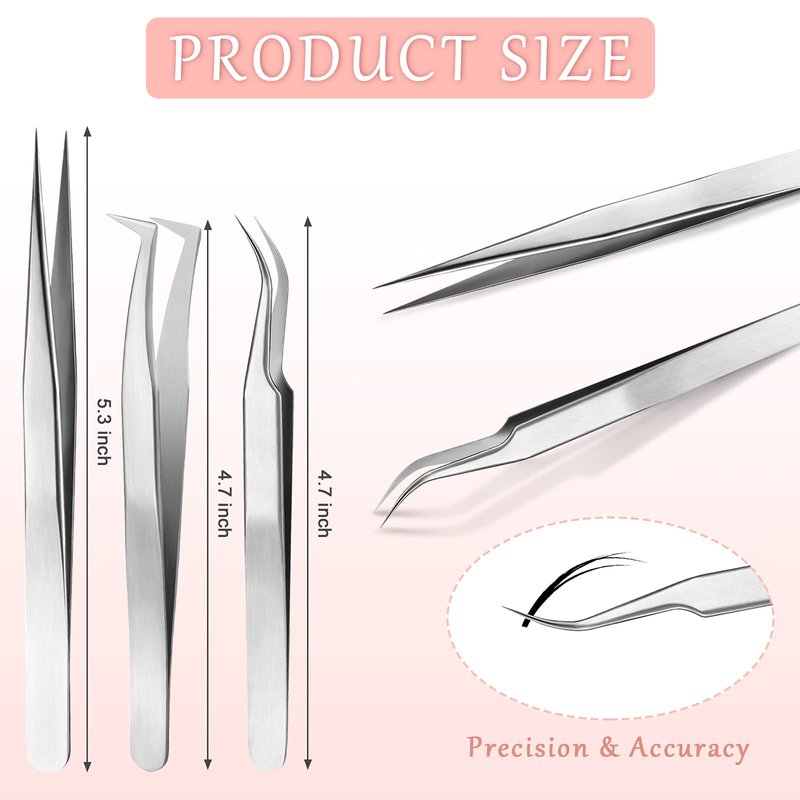 6 Pcs Tweezers for Eyelash Extensions, Straight and Curved Stainless Steel, Individual Volume, Isolation Tweezers (Silver)
