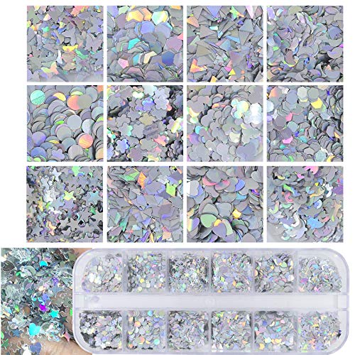 AddFavor Style A Holographic Nail Sequins Kit with Butterfly, Star, Hearts & More - Iridescent Nail Art Decorations, 4 Boxes