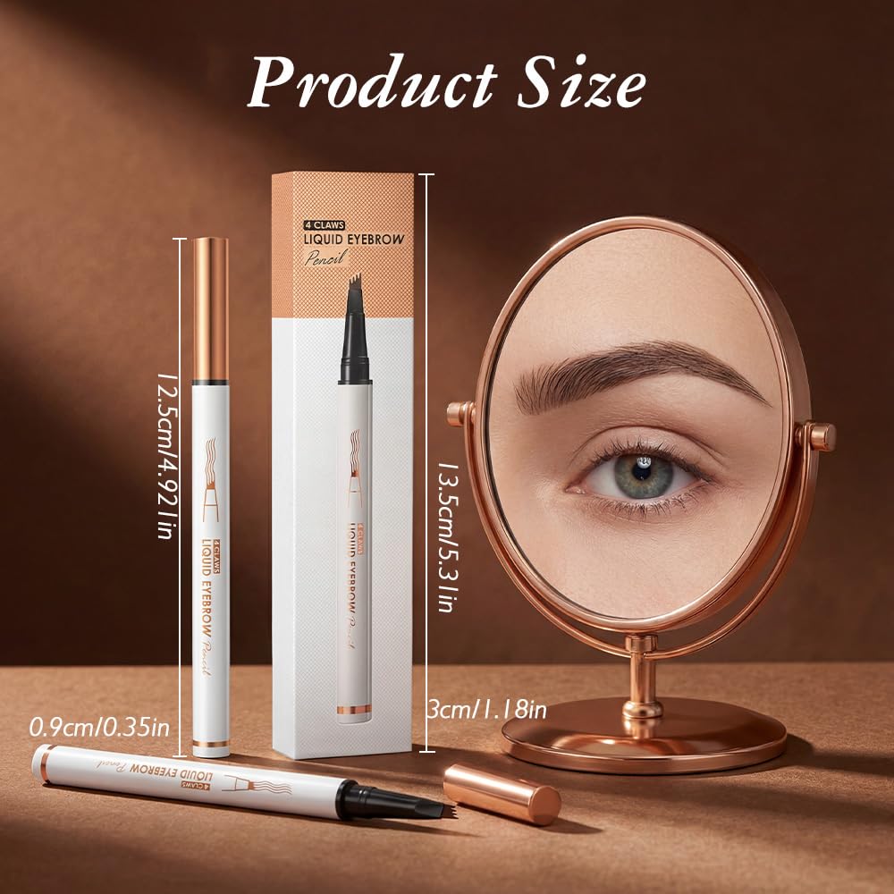 Magic Eyebrow Pencil - 3D Waterproof Microblading Pen with 4-Tip Spoolie Brush | Dark Brown, Precise Contouring for Natural Brows