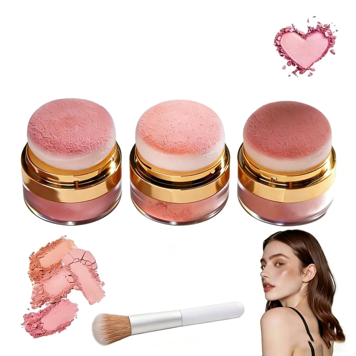 3Pcs Makeup Set - Soft & Fluffy Loose Powder Blush Puff for Radiant Cheeks | Mineral Face Makeup for Flawless Application