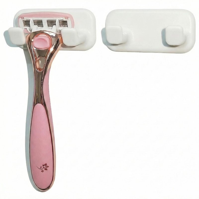 mioluo 2pcs Razor Holder for Shower, Self-Adhesive Shower Razors Holder Removable No Drilling Holes Blade Razor Holder Hook for Shower,White