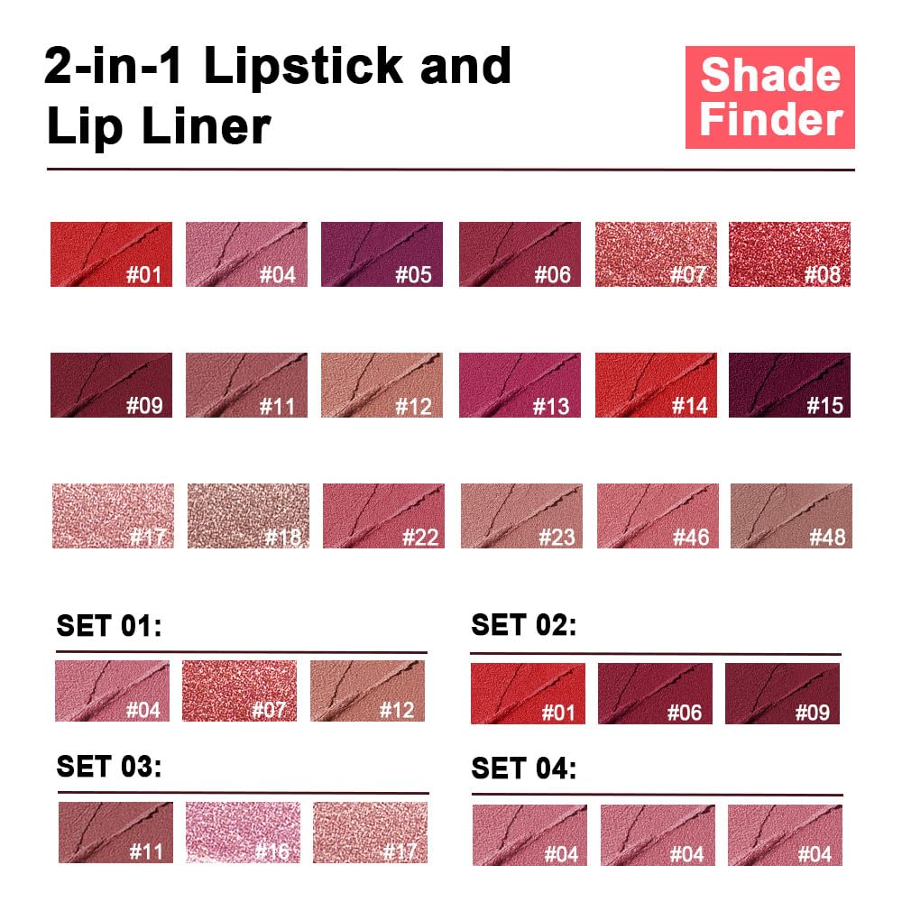 HHLTOH 3Pcs 2-in-1 Lip Liner and Lipstick Set for Women, Nude Brown Rose Gold Matte & Metallic Shimmer Lip Kit, Long-Lasting Waterproof Non-Drying Lipstick for Mature Skin, Vegan & Cruelty-Free