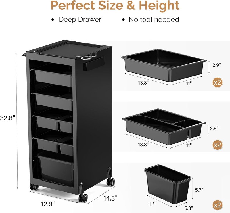 OmySalon Salon Trolley Cart - Rolling Hair Organizer with 6 Drawers | Ideal for Stylists & Barbershops
