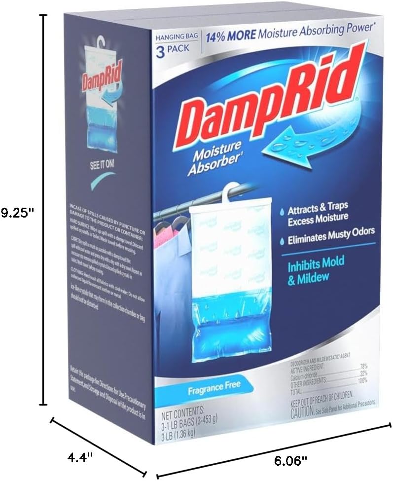 DampRid Fragrance-Free Hanging Moisture Absorber | 16 oz. 3-Pack - Eliminates Musty Odors, Ideal for Closets