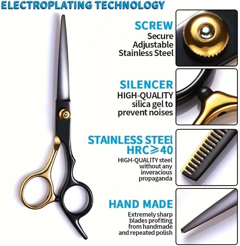 Professional 9-Piece Hairdressing Scissors Set - 6-Inch Barber Shears Kit with Thinning Scissors, Comb & Travel Case | Ideal for Adults, Salons & Pet Grooming