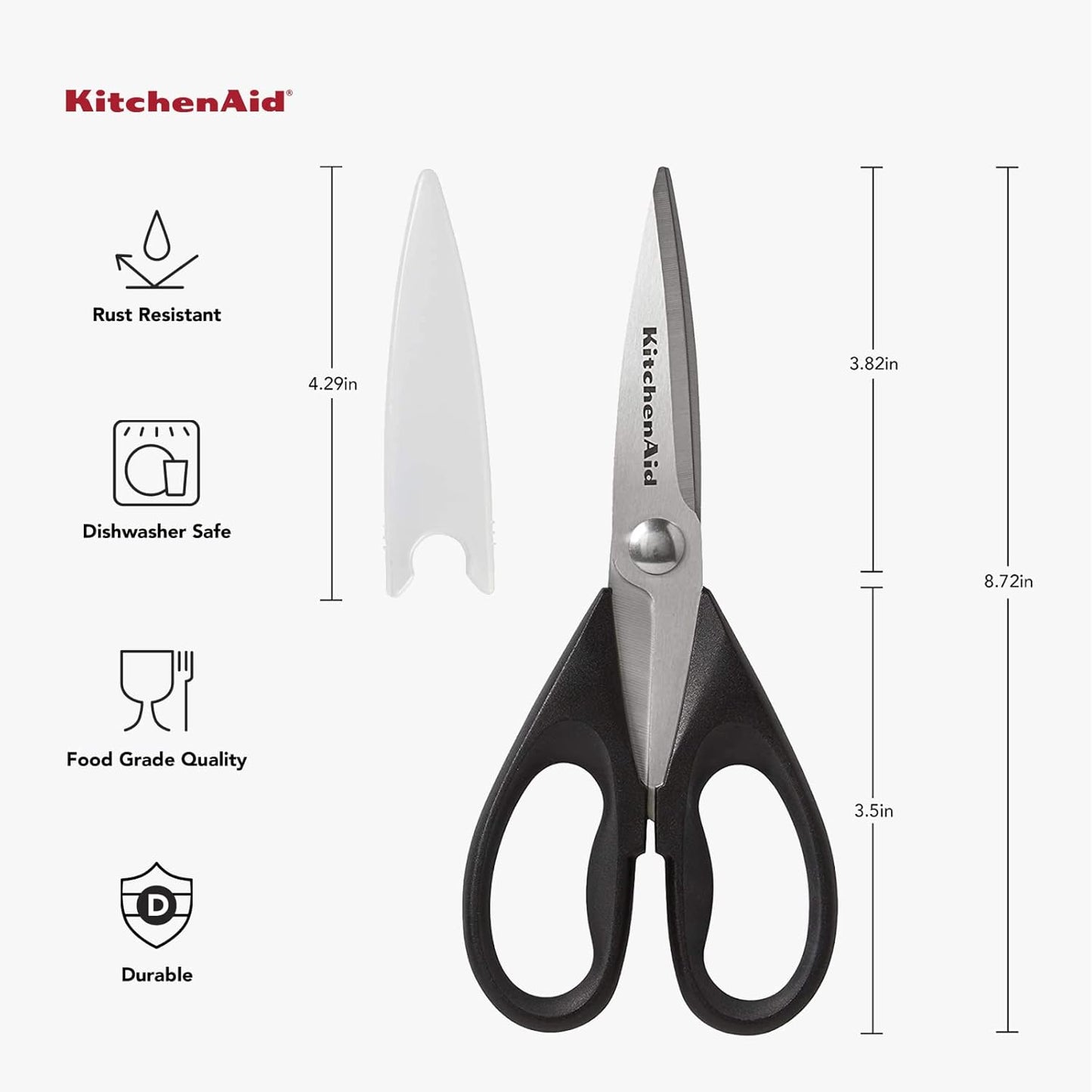 KitchenAid Kitchen Shears - Durable Stainless Steel Scissors with Soft Grip Handle | 8.72 Inch, Black