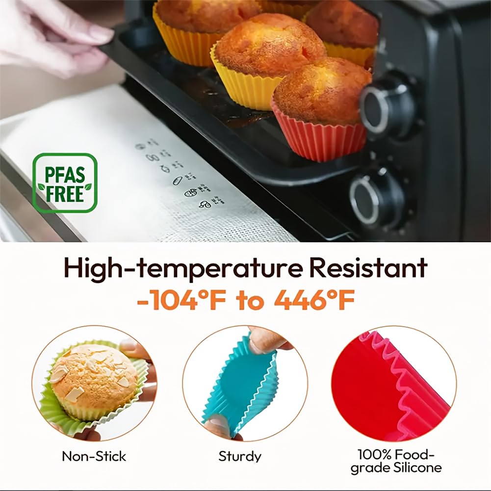 12Pcs Silicone Baking Cup,Non-Stick Cupcake Liners,Reusable Round Cupcake Molds