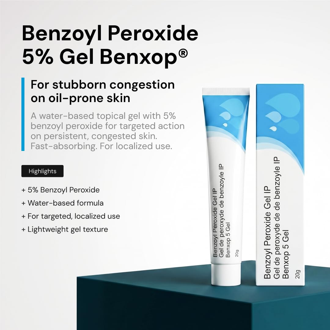 SALVE Benxop 5% Benzoyl Peroxide Gel (20 g / 0.70 oz) - Topical Skincare Gel for Oil-Prone and Congested Skin