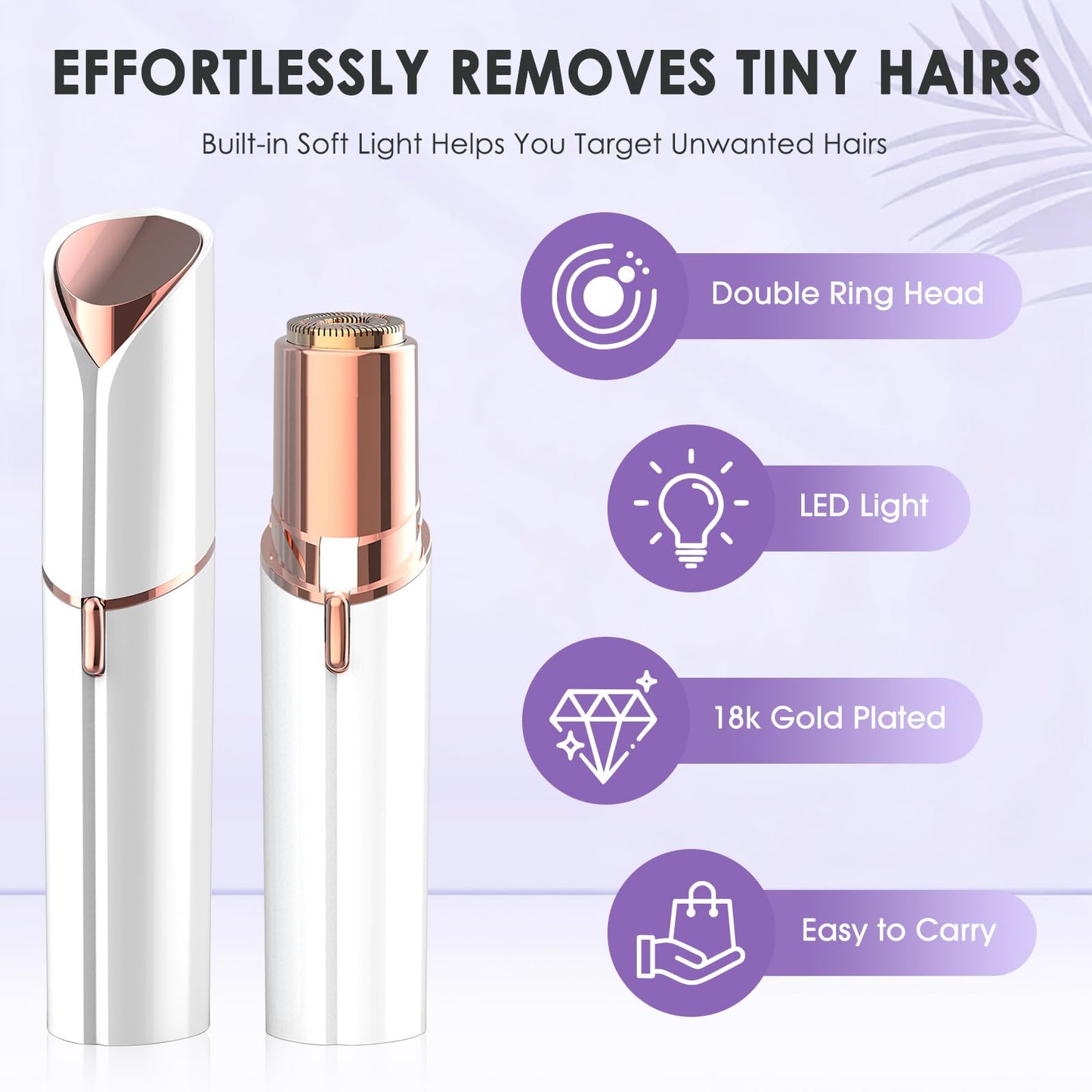 Facial Hair Removal for Women, Painless Electric Hair Remover for Face, Upper Lip, Chin & Peach Fuzz, USB Rechargeable Portable Shaver, White
