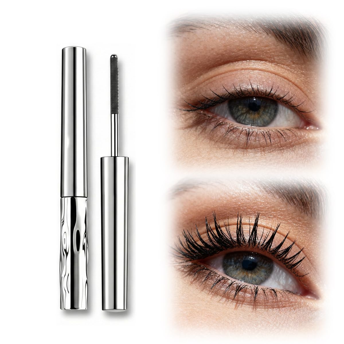 Metal Wand Mascara - Waterproof Tubular Eyelash Primer for Long, Curling Lashes | Brown & Black Options
