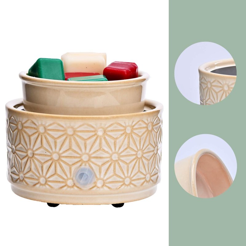 ASAWASA Candle Wax Melt Warmer with 1 pc Silicone Liner,Ceramic Wax Warmer,3-in-1 Candle Wax Melter and Fragrance Warmer for Warming(White Hexagon Pattern)