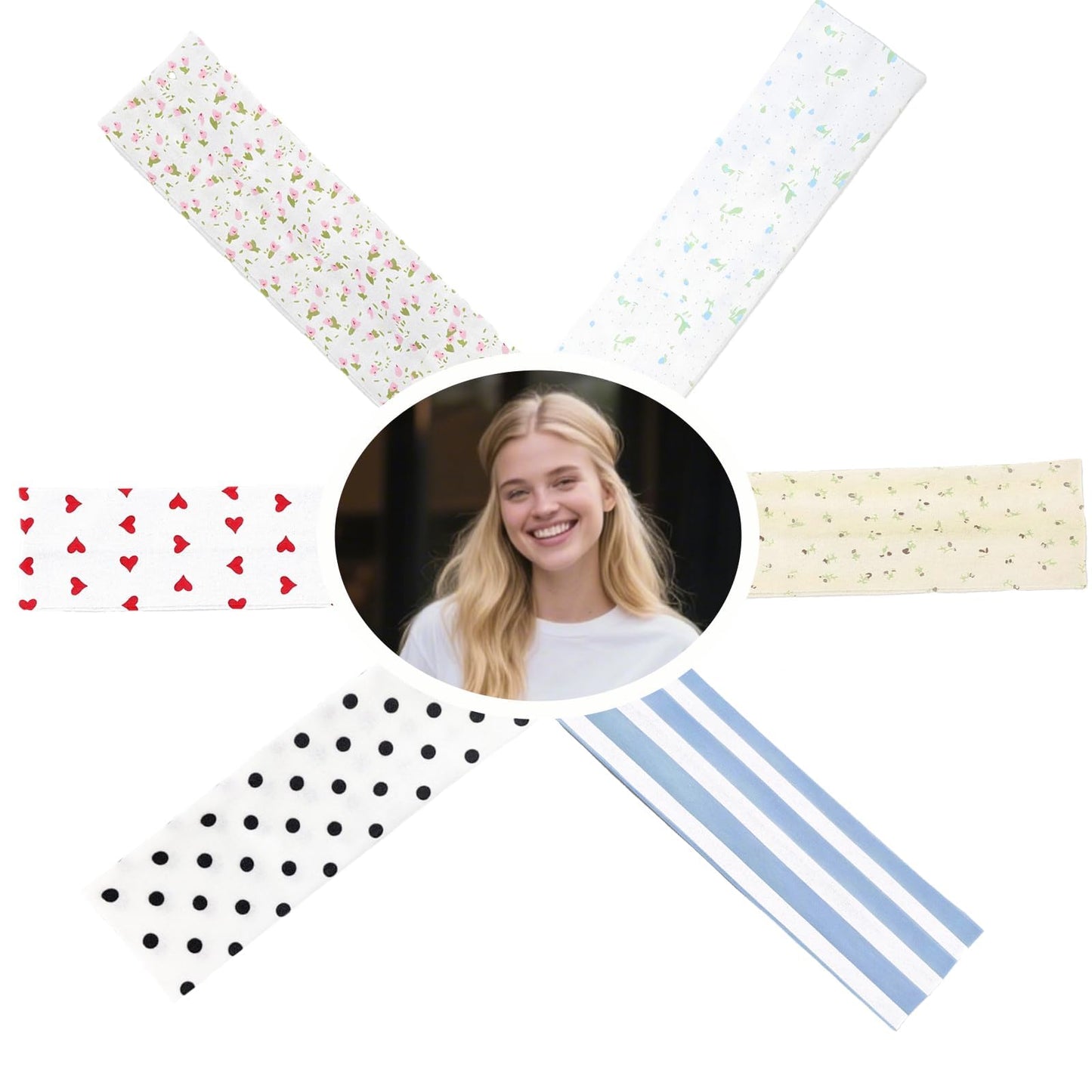 6 Pcs Anti-Slip Elastic Headbands for Women Soft Fabric Yoga Sweatbands with Floral Heart Print Stretchy, Sweat-Absorbent and Lightweight for Fitness, Running and Daily Wear
