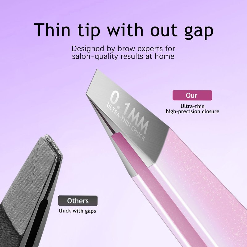 SHILING Professional Stainless Steel Tweezers, 1MM High-Precision, Pink, 3.78 inch, for Men and Women Eyelash and Facial Hair Removal