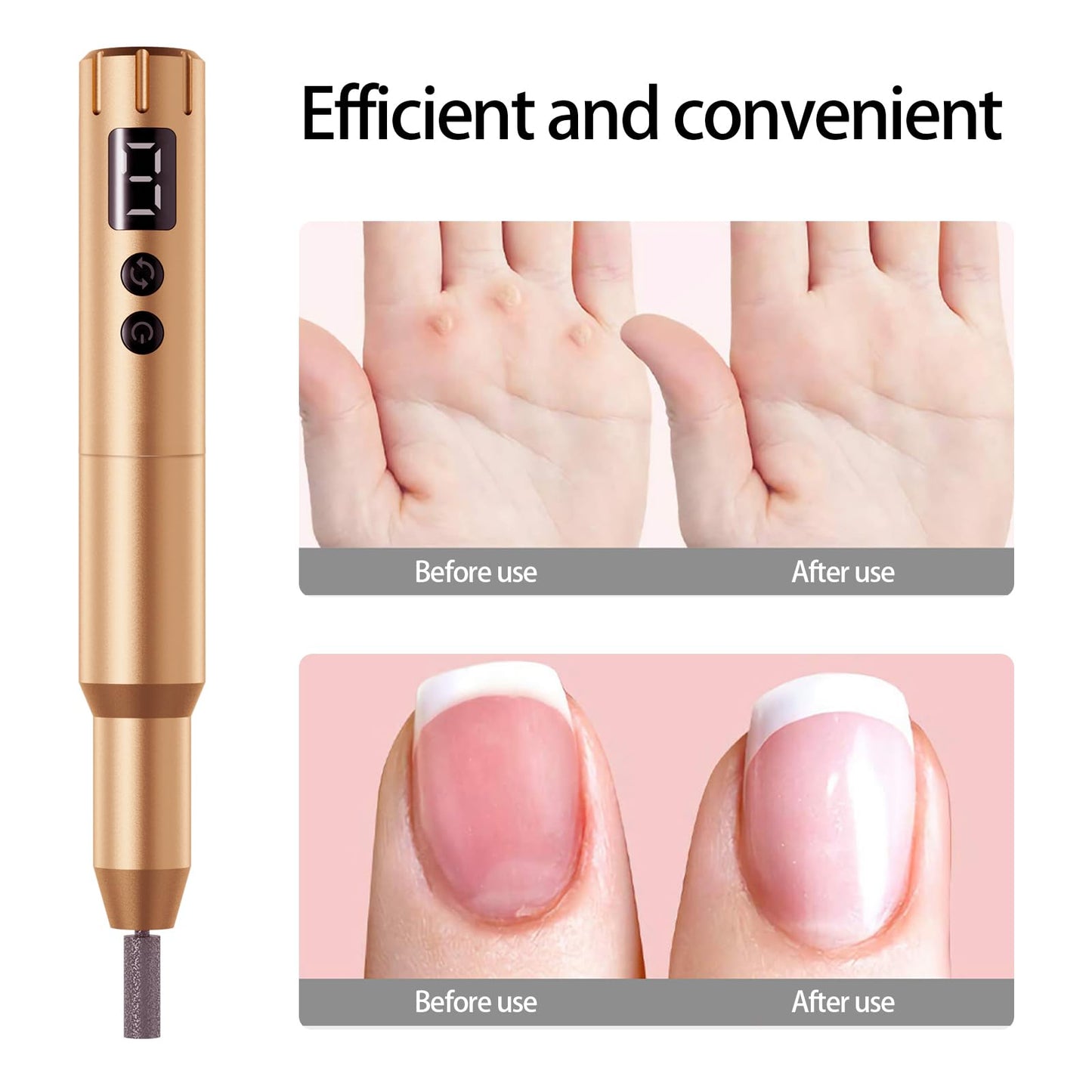 Nail Drill Kit Electric Rechargeable Set Cordless Nail Art Grinding Machine Compact Professional Nail File for Gel Manicure Pedicure Polishing Tool Household,Nail Removal Machine (Golden)