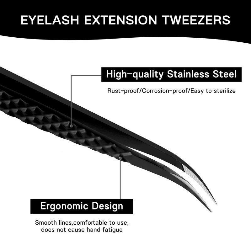 VAVALASH Lash Tweezers for Eyelash Extensions, Fiber Tip Diamond Grip Isolation Tweezers, Professional Precision Black Lash Tweezers for Volume & Classic Lashes