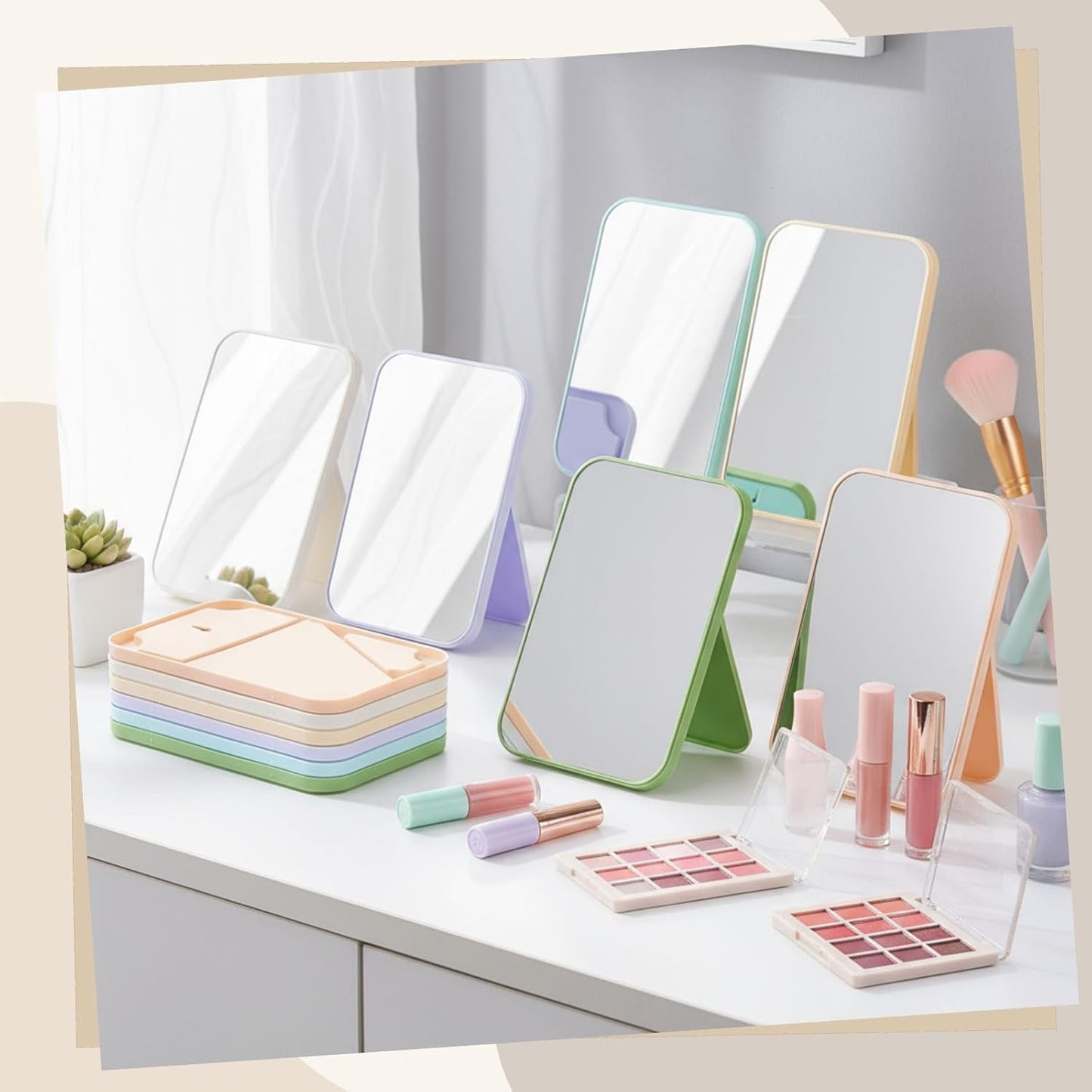 Cinnvoice 24 Pack Desktop Makeup Mirrors - 90° Adjustable Folding Vanity Mirrors | Portable for Travel & Spa (8")