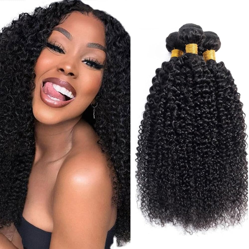 Kinky Curly Hair Bundle 24 26 28 Inch 300g Deep Curly Wave Bundles Human Hair Unprocessed Virgin Hair 3 Bundles Black Natural Color Hair Weave