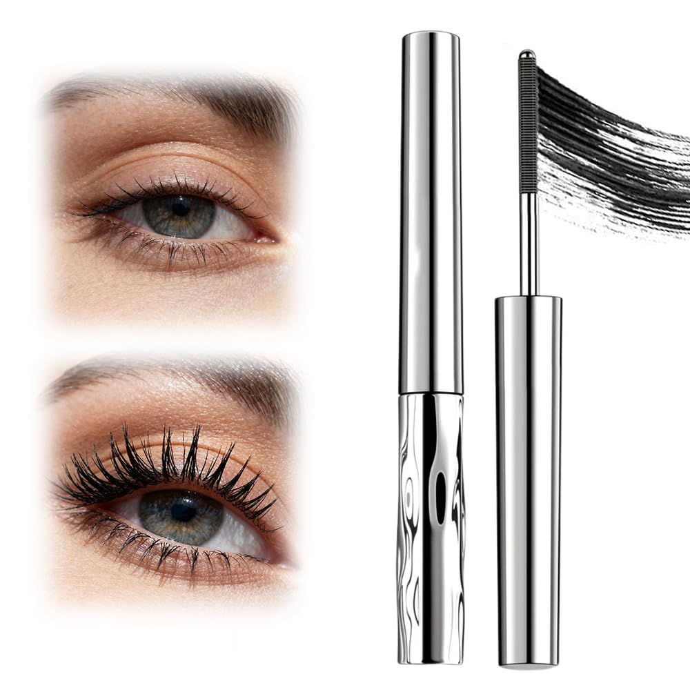 3D Curling Eyelash Iron Mascara, Ultra-Fine Lengthening Waterproof Quick-Dry Metal Wand Mascara Tubing, Washable, Long-lasting, Smudge Proof & No Flaking (Black)