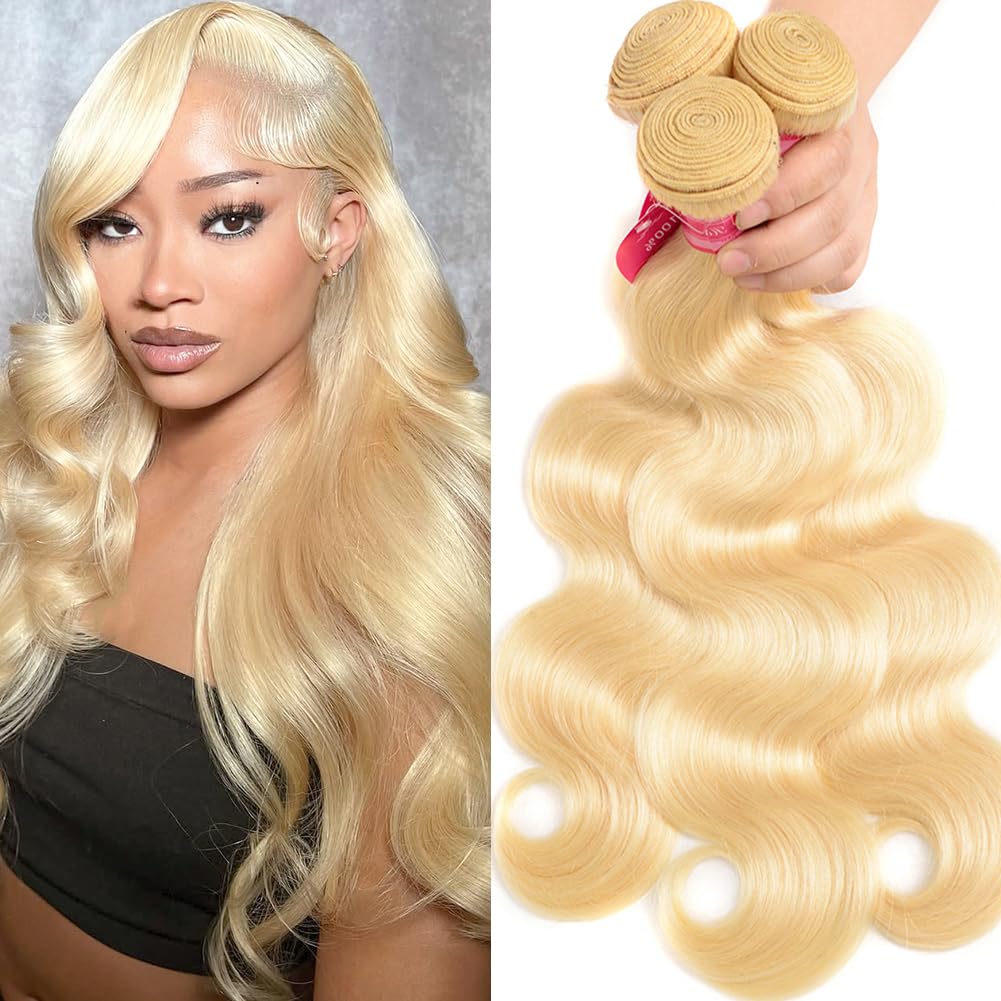 613 Blonde Body Wave Bundles 100% Unprocessed Brazilian Virgin Hair Blonde Human Hair 3 Bundles for Black Women Double Weft