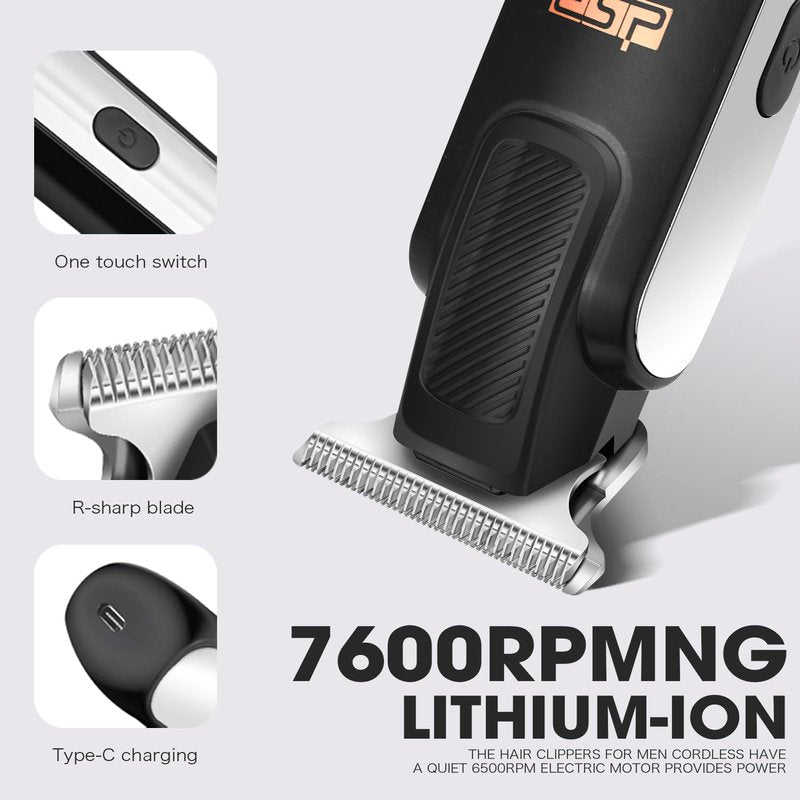 DSP Peanut Cordless Hair Trimmer for Men, High-Speed 7600RPM Clipper, Bald Head & Face Shaver with LED Display, Quick Charge 1.5Hrs & 50Min Runtime