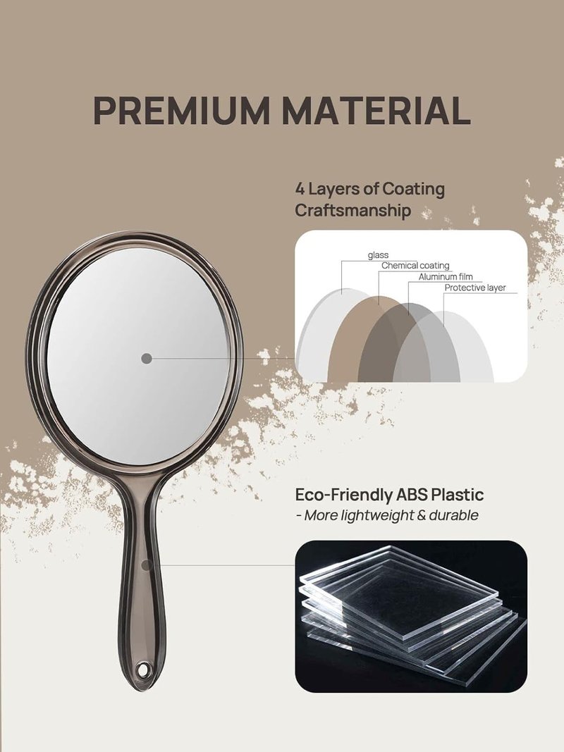 Double-Sided Hand Mirror - 1X/3X Magnifying Handheld Mirror Set of 3 | Transparent Black