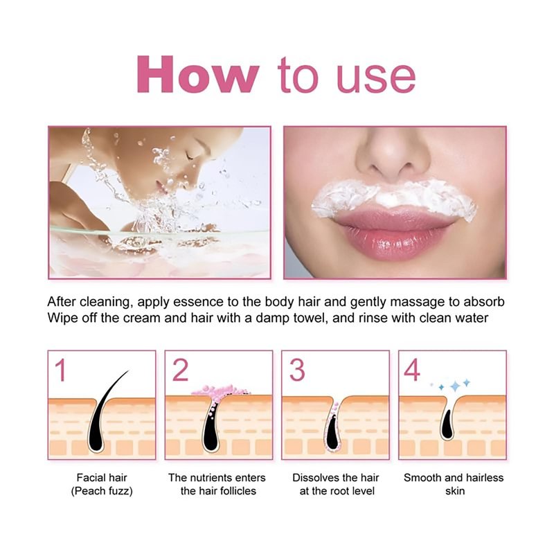 Facial Depilatory Cream, Peach Facial Hair Removal Cream for Upper Lip and Chin for Women, Womens Facial Hair Remover for Sensitive Skin, Gentle and Non-irritating (2PCS)