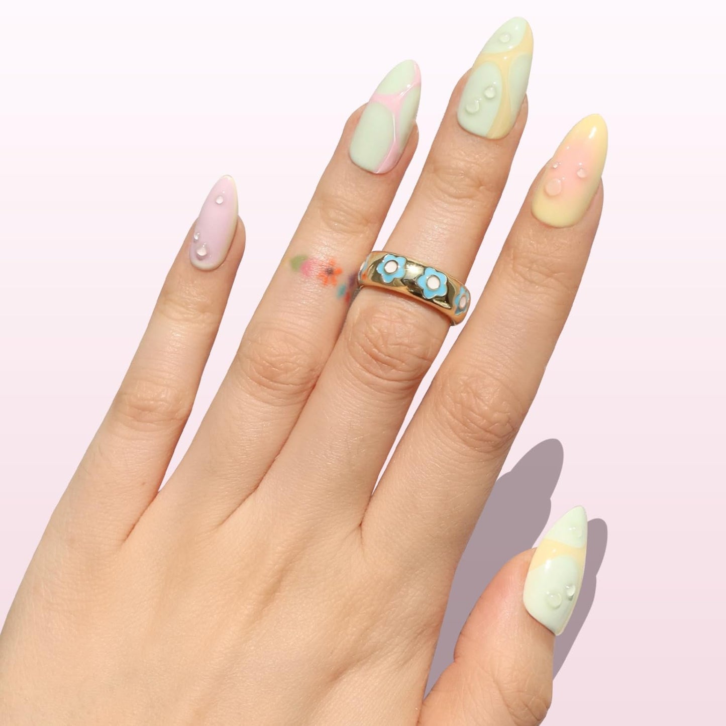 Press On Nails - 3D Bubble Medium Almond Fake Nails in Vibrant Colors | Salon Quality, Reusable 30 Nail Kit in 15 Sizes