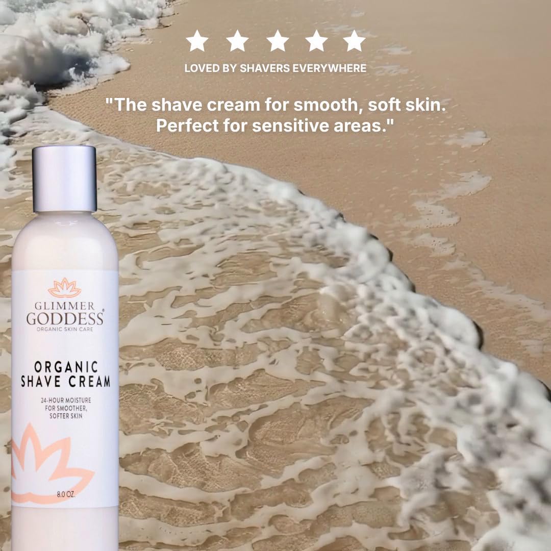 Glimmer Goddess Organic Shave Cream, Unscented, For Sensitive Skin, With Coconut Oil, Shea Butter, Aloe Vera