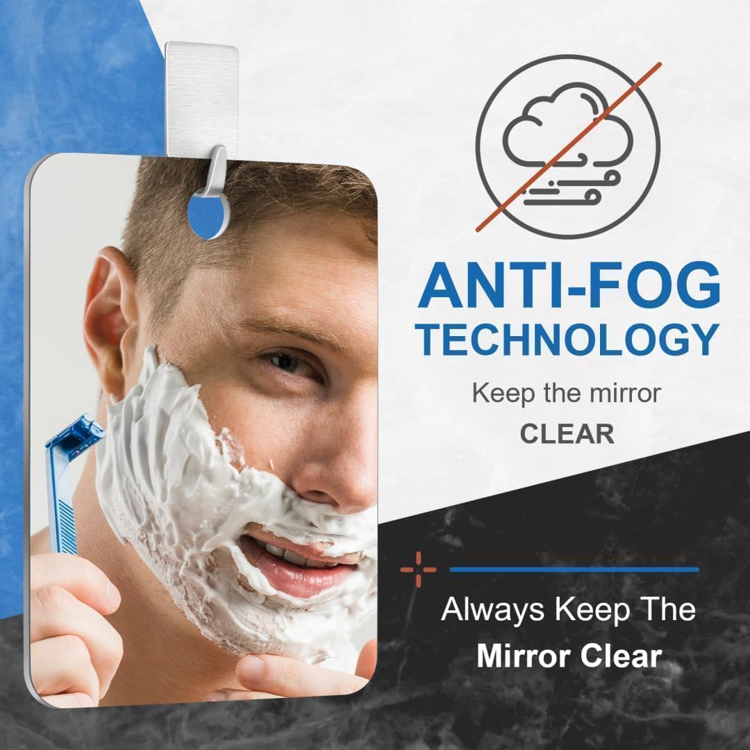Fogless Shower Mirror for Shaving - Anti-Fog Design | 7"x5.1" Portable Handheld Travel Makeup Mirror