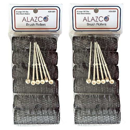 12 Vintage Brush Hair Rollers with Pins - 3" x 7/8" Curlers