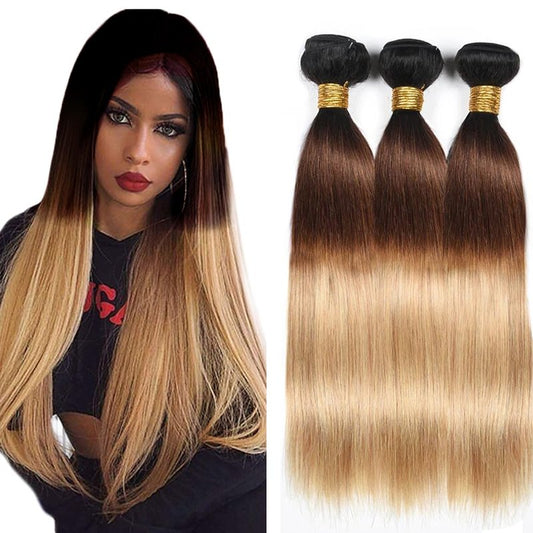 28 28 28 Inch T1B4/27 Ombre Blonde Bundles Human Hair Straight 3 Bundles 100 Grams/Bundle 10A Grade Unprocessed Brazilian Virgin Hairs Ombre Bundles Weaves Hair Extensions For Women