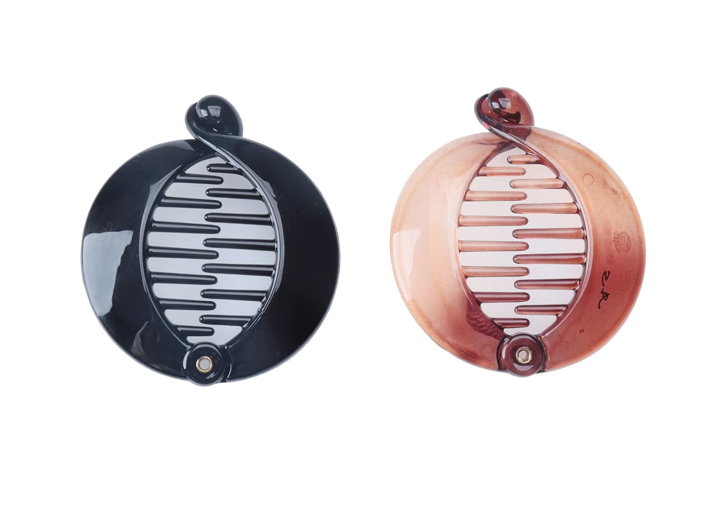 Sowaka 2 Pcs Banana Hair Clip Set - Fashionable Round Plastic Fishtail Grips for Thick Hair | Black & Brown