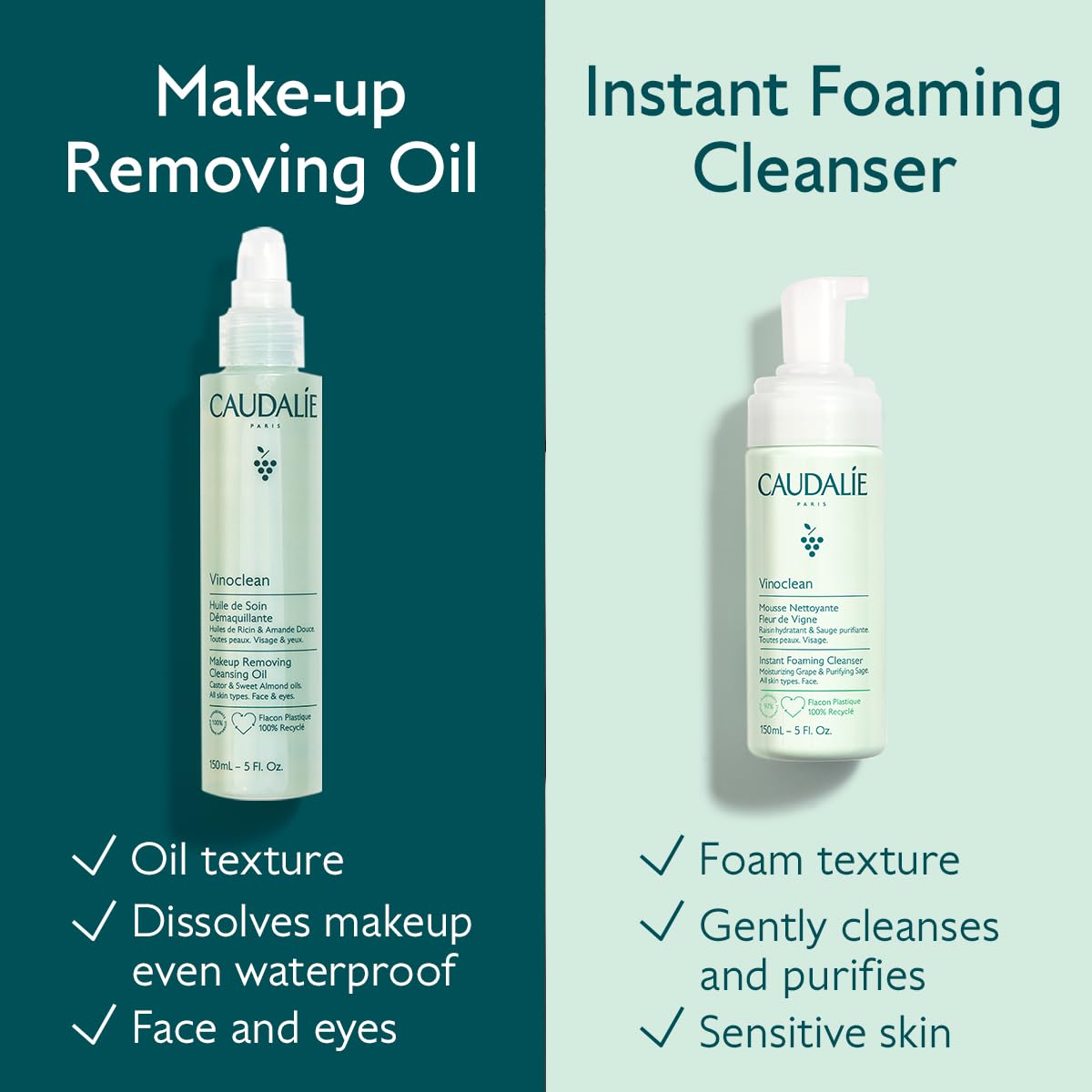 Caudalie Vinoclean Makeup Removing Cleansing Oil, Travel-Size Waterproof Makeup Remover - 75 mL