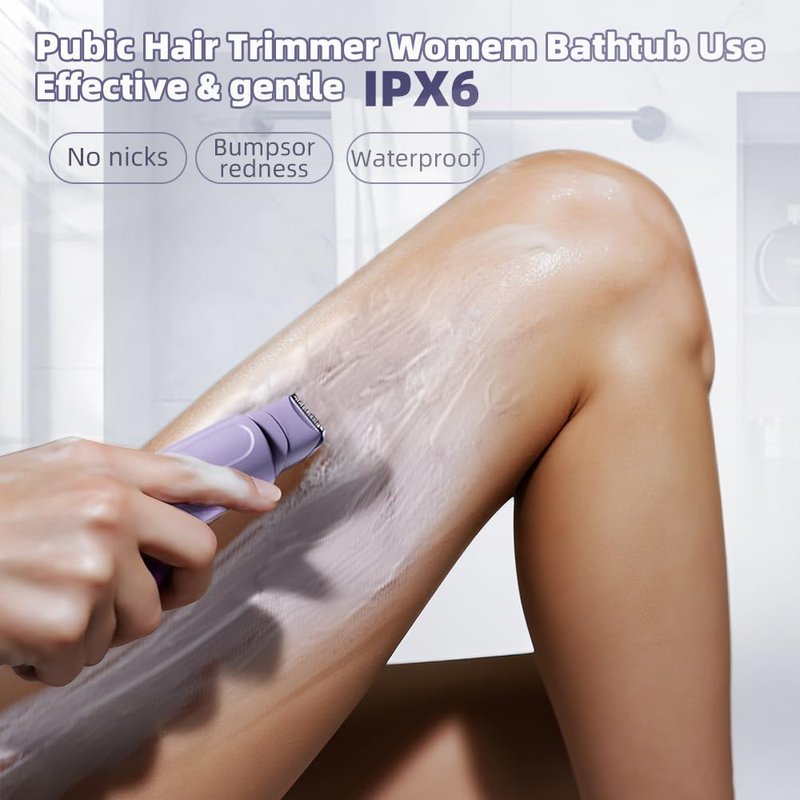 2 in 1 Women's Electric Shaver, Dual Head Bikini Hair Trimmer, IPX6 Waterproof, Wet & Dry, Bikini Underarm Leg Arm Body Facial Epilator, (Purple)