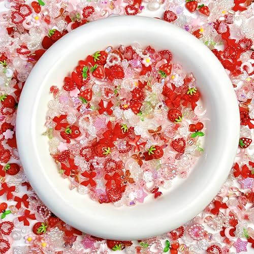 100PCS 3D Strawberry Nail Charms Set - Cherry & Butterfly Designs