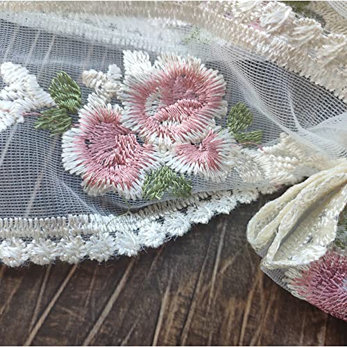 Beige Large Lace Bow Hair Clip with Pink Flower - Honkenda 1 Pack