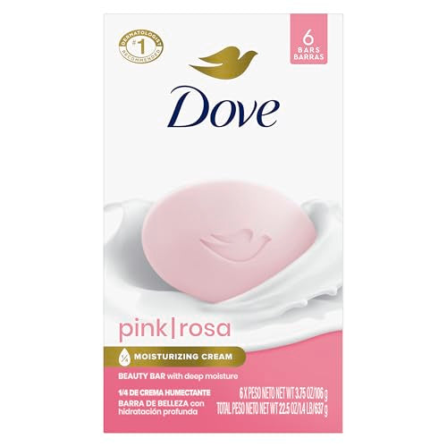 Dove Pink Rosa Beauty Bar Soap, Moisturizing Cleanser, 6 Bars (3.75 oz)