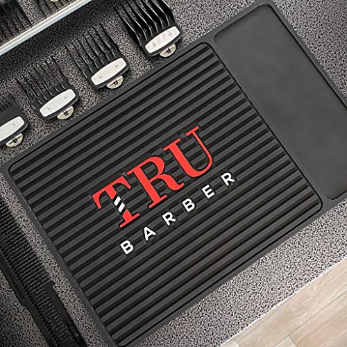 TRU BARBER Black Flexible PVC Station Mat for Barbershop & Salon Workstations