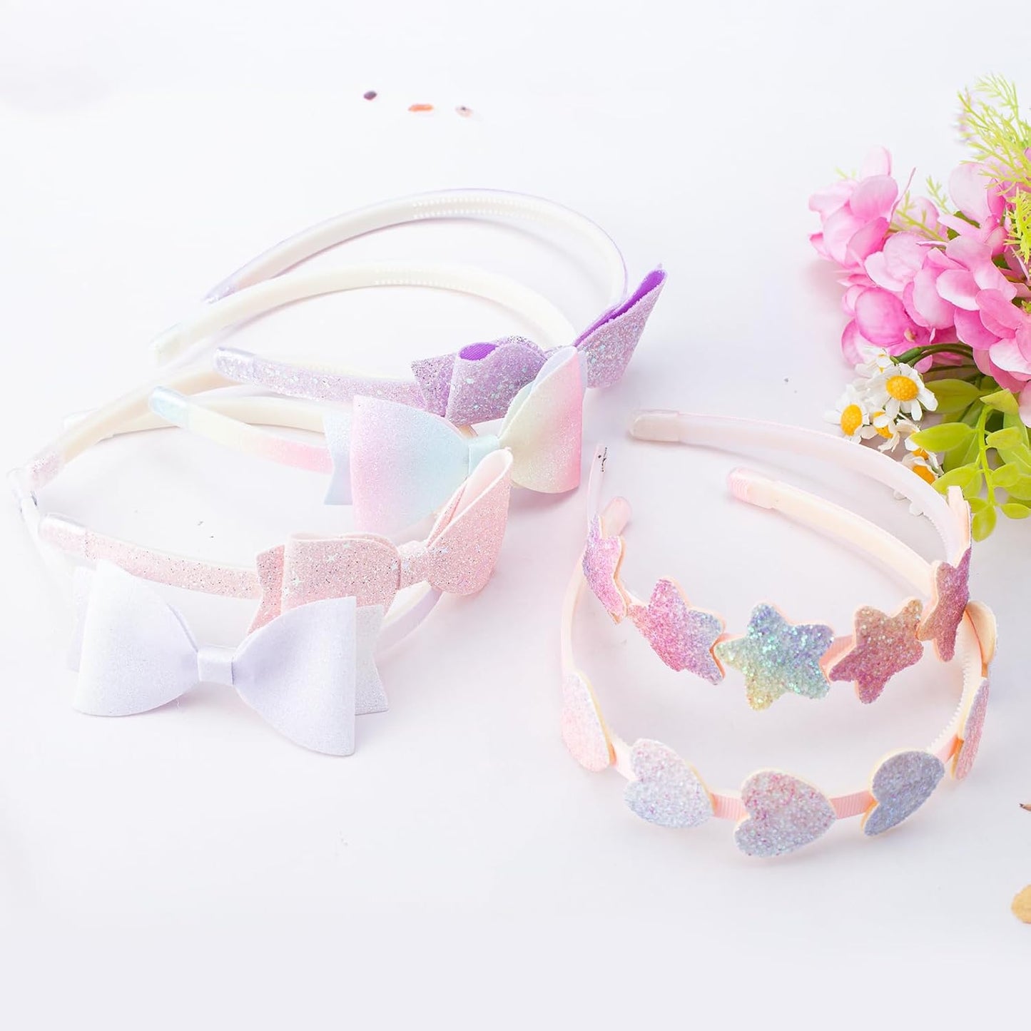 Girls' Headbands Set - Glitter Bow, Flower & Star Hair Accessories | 6 Pcs Cute Hairbands for Kids
