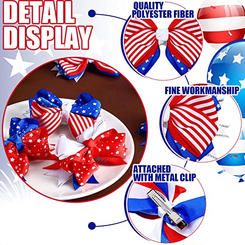 Patriotic Hair Bows 12-Pack for 4th of July Red White Blue American Flag Hair Clips