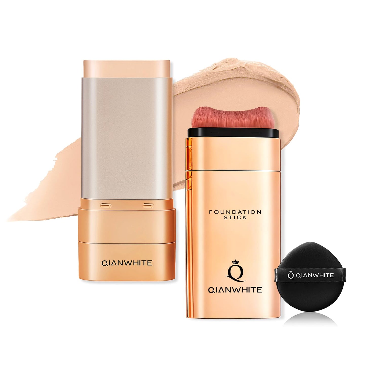 QIANWHITE Korean Foundation Stick Foundation for Mature Skin Tint, Buildable Light to Full Coverage Foundation Makeup Concealer, Dual-Ended with Brush for All Skin - Natural Dewy Finish (IVORY)