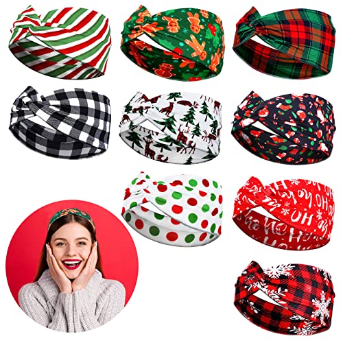9 Pcs Christmas Twisted Headbands - Wide Elastic Holiday Hair Accessories