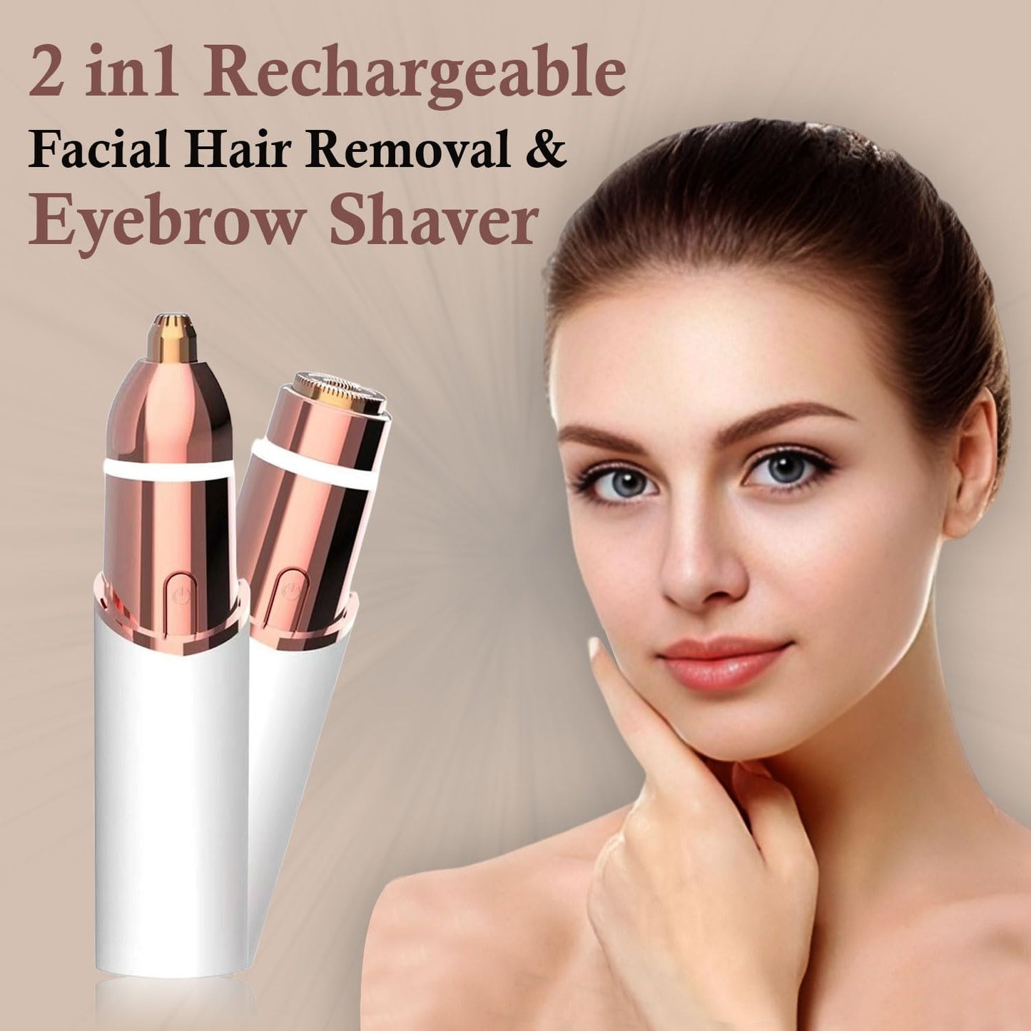 Infinity Choices Eyebrow & Facial Trimmer: 2 in1 Rechargeable Facial Hair Removal & Eyebrow Shaver - Body Razor with Built-in LED Light (White)