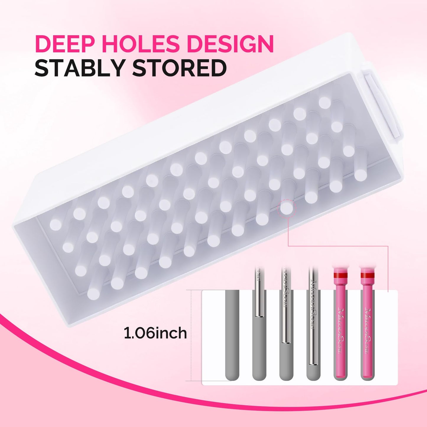 MelodySusie Nail Drill Bits Holder, 48 Holes Case, Portable Dustproof Displayer Organizer Container, Nail Tech Professional Nail Art Tool, Travel Salon Home, Clear (Drill Bits Not Included)